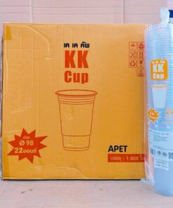 แก้ว PET 22 ออนซ์ ปาก 98 mm. แก้วอย่างเดียว แก้วพร้อมฝา โดม,ฮาฟ,ยกดื่ม ยี่ห้อKK CUP ยกลัง 1,000 ชุด