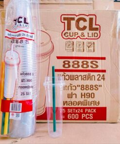 แก้วยีราฟ 24 ออนซ์ พร้อมฝาฮาฟปาก 90 mm.+หลอดมุกคละสี ยกลัง 600 ชิ้น ยี่ห้อTC