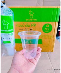 แก้วพลาสติก แก้ว 12 ออนซ์ ปาก 95 mm. เรียบใส ยี่ห้อช้างไทย (ยกลัง) 1,000 ใบ