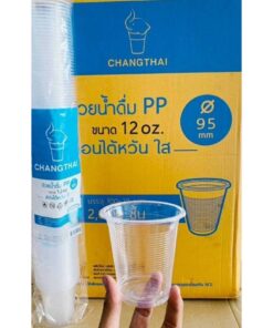 แก้วพลาสติก แก้ว 12 ออนซ์ ปาก 95 mm. ลอนใส ยี่ห้อช้างไทย ยกลัง 2,000 ใบ
