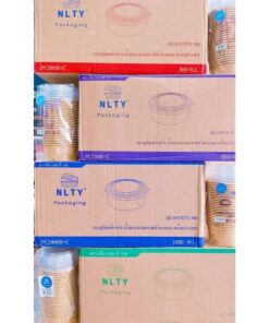 ถ้วยกระดาษคราฟท์ 500 , 750 , 1000 , 1300 ml. ทรงกลม พร้อมฝาOPS ยกลัง 300 ชุด ยี่ห้อNLTY