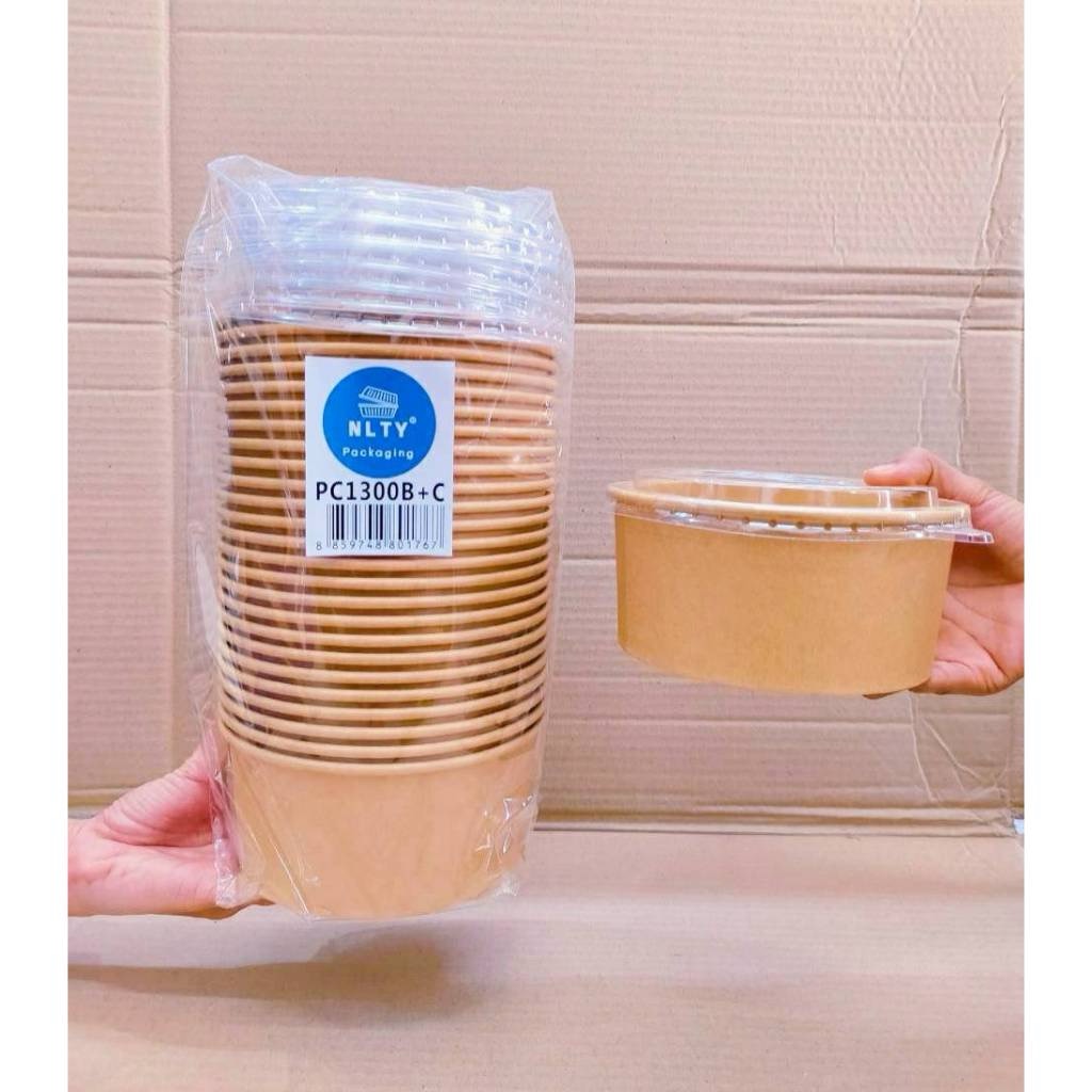 ถ้วยกระดาษคราฟท์ 500 , 750 , 1000 , 1300 ml. ทรงกลม พร้อมฝาOPS ยกลัง 300 ชุด ยี่ห้อNLTY - Image 9